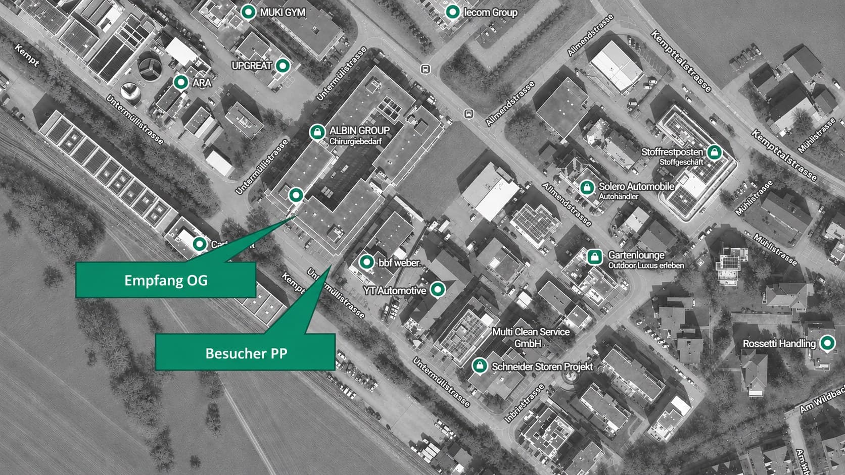 Lageplan und Anfahrt zur Alphatronic AG mit Empfang und Besucherparkplatz